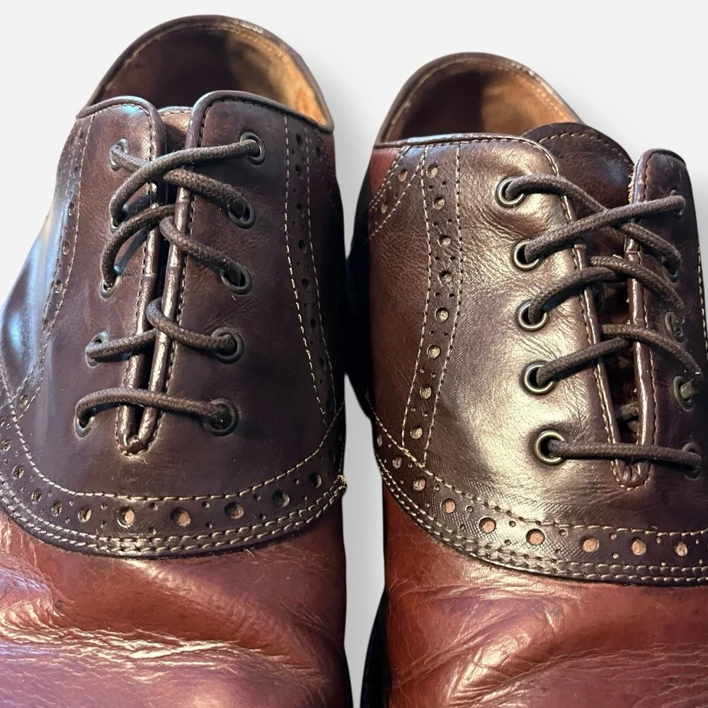 Johnston & Murphy Mens Saddle Oxfords Dress Shoes‎ Sz 13 Brown Two Tone Italy